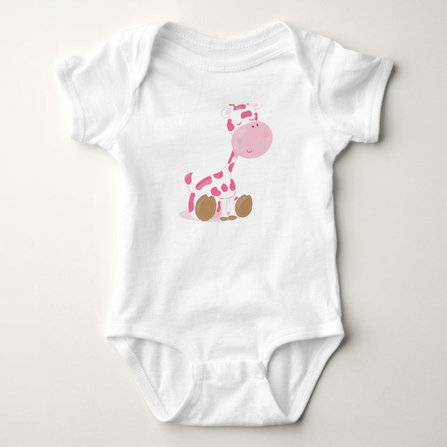 Baby Safari Pink Sleepy Giraffe Nursery Art Gift Baby Bodysuit (Front)