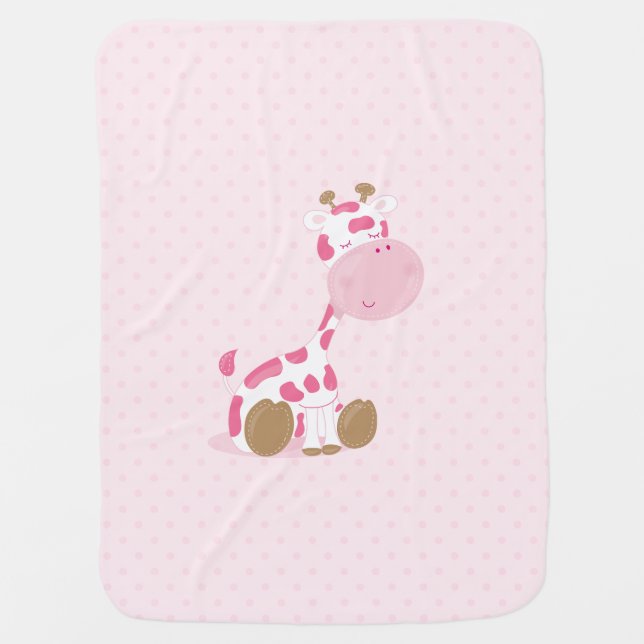 Baby Safari Pink Sleepy Giraffe Nursery Art Gift Blanket (Front)