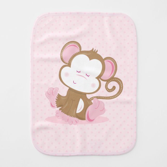 Baby Safari Pink Sleepy Monkey Nursery Art Gift Burp Cloth (Front)