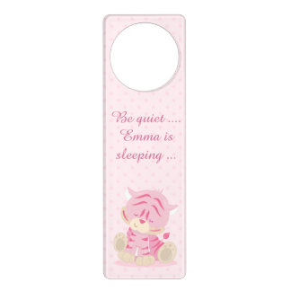 Baby Safari Pink Sleepy Tiger Nursery Art Gift Door Hanger