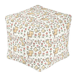 Baby Safari Wildlife With Doodle Flowers Pouf