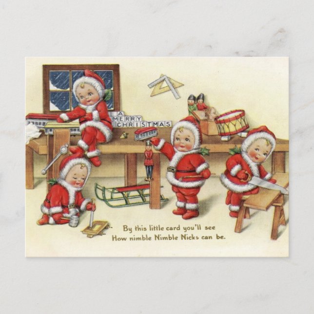 Baby Santas Vintage Holiday Postcard (Front)