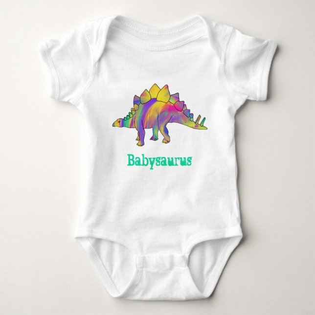 Baby saurus Colorful Rainbow Stegosaurus Dinosaur Bodysuit (Front)