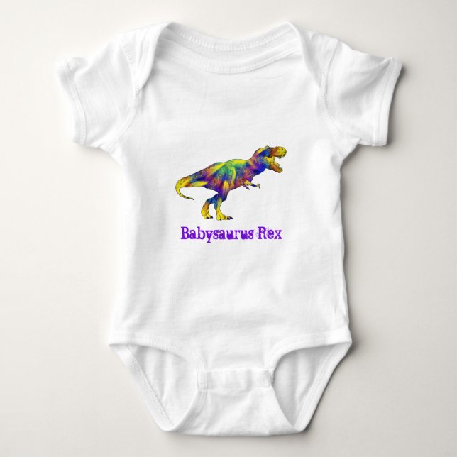 Baby saurus Funny Running T Rex Dinosaur Art Baby Bodysuit (Front)