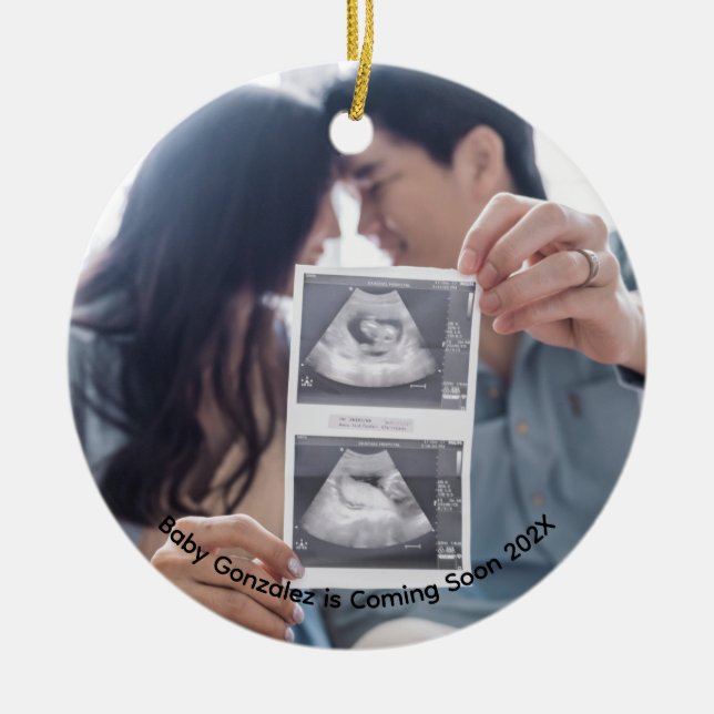 Baby Scan Photo Coming Soon Ceramic Ornament (Front)