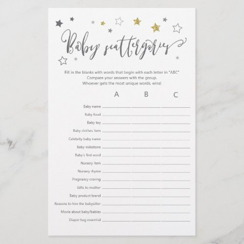 Baby Scattergories  ABC Baby Shower Game
