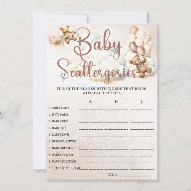 BABY SCATTERGORIES Baby Shower Game Cute Bear Invitation (Front)