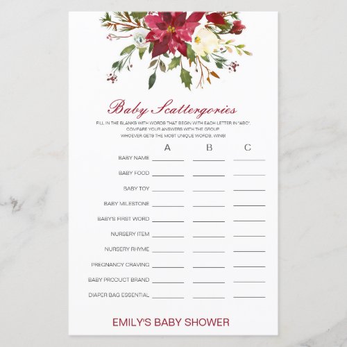 Baby Scattergories Baby Shower Game PRINTED