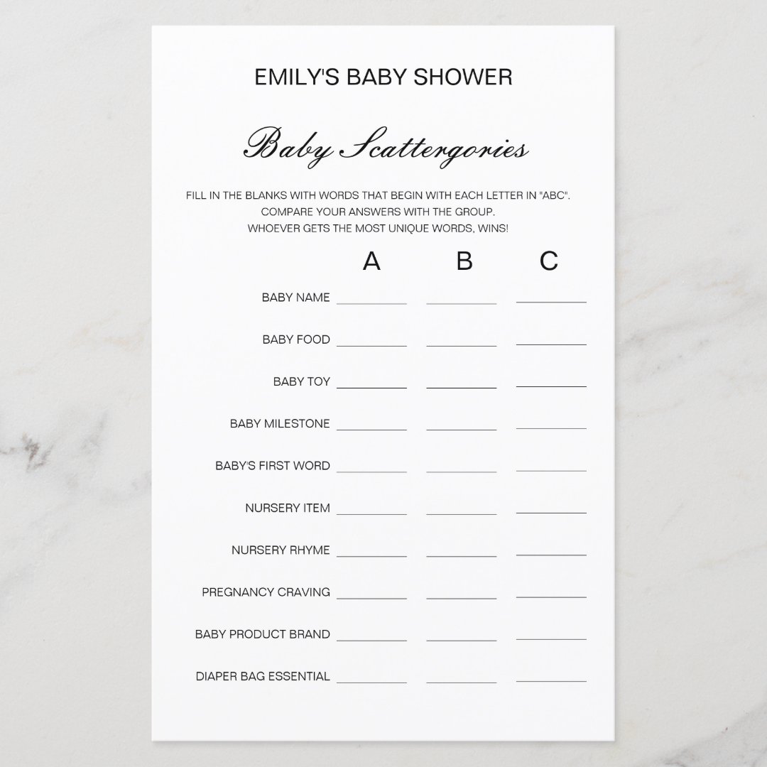 Baby Scattergories Baby Shower Game PRINTED | Zazzle