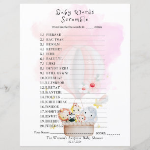 Baby Scramble Word Game Paper Sheet