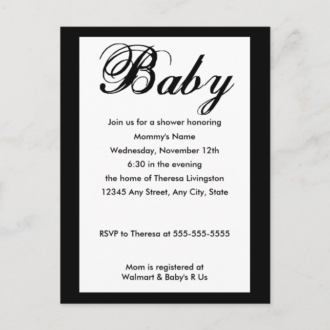 Baby Script Baby Shower Invitation White (Front)