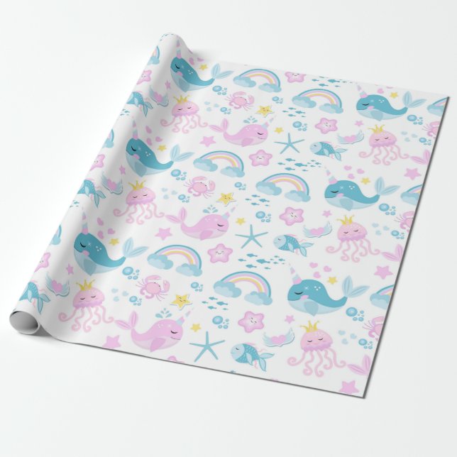 Baby Sea Creatures Wrapping Paper (Unrolled)