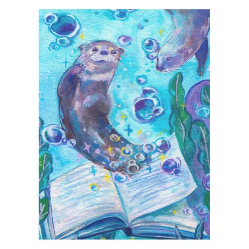 Baby Sea Otter Playing in Water  Cute Artwork Tablecloth