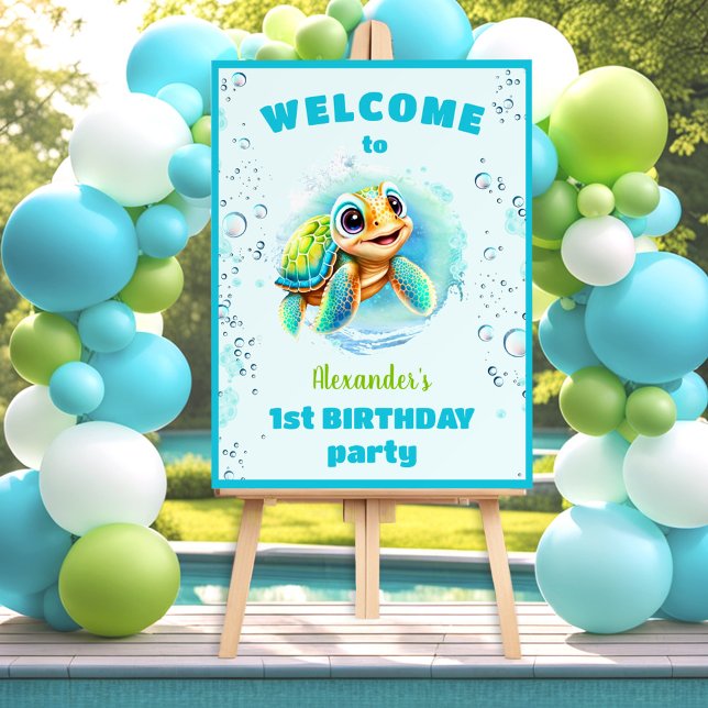 Baby Sea Turtle Boy 1st Birthday Party Sign (Baby Sea Turtle Boy 1st Birthday Party Sign)