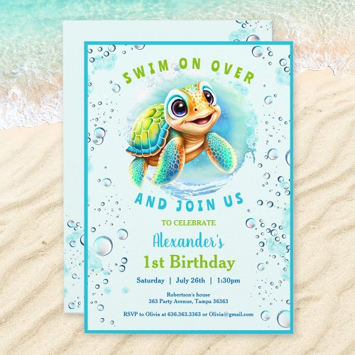 Baby Sea Turtle Boy Custom Age First Birthday  Invitation