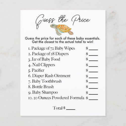 Baby Sea Turtle Guess the Price Shower Game