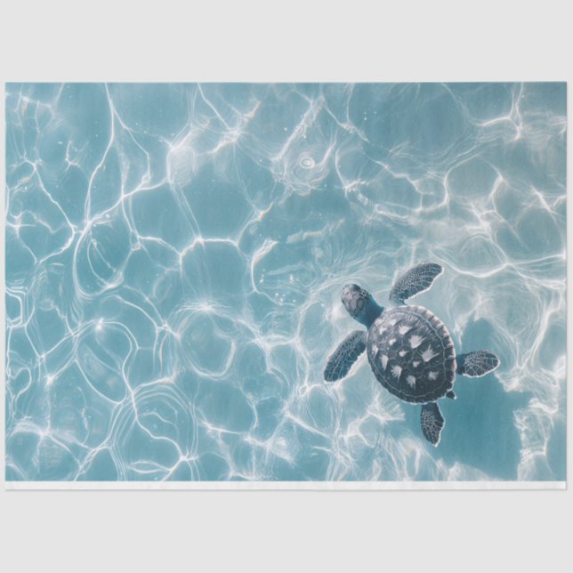 Baby Sea Turtle in Clear Water Decoupage Tissue Paper (Front)