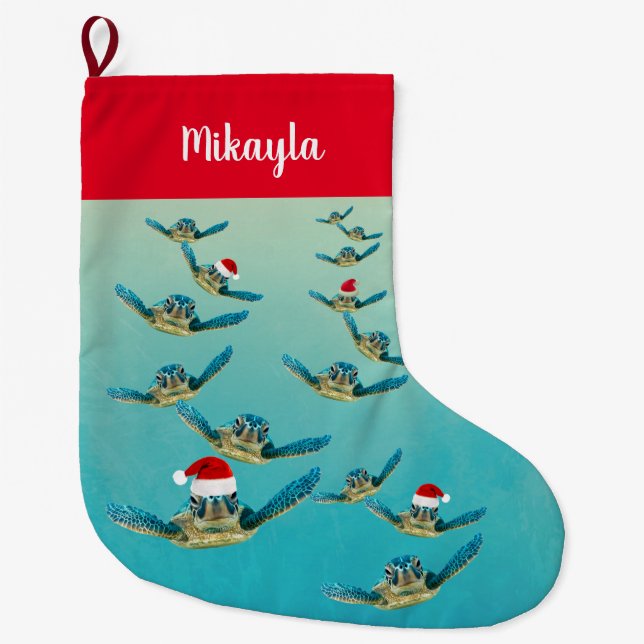 Baby Sea Turtle in Santa Hats  Christmas Stocking (Front)