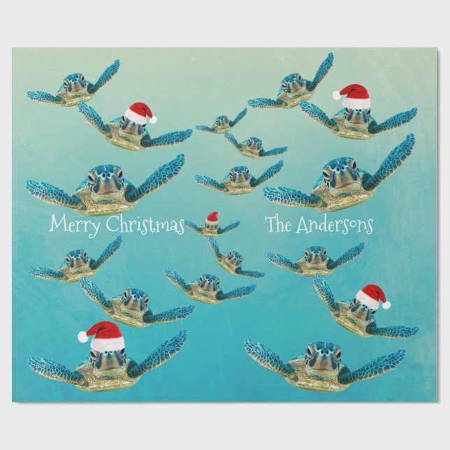 Baby Sea Turtle in Santa Hats Wrapping Paper (Flat)