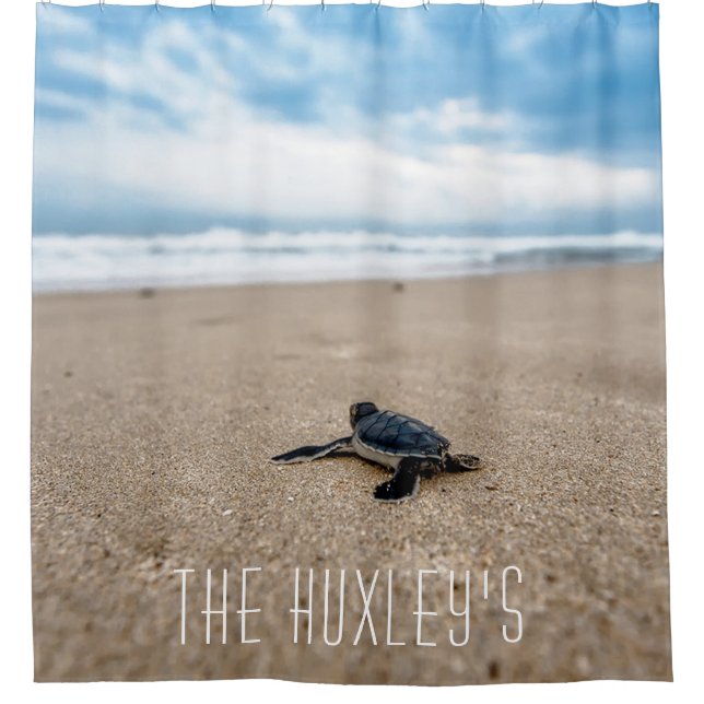 Baby Sea Turtle monogram shower curtain (Front)