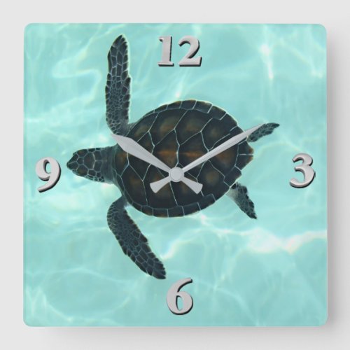 Baby Sea Turtle Square Wall Clock