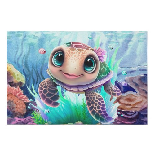 Baby Sea Turtle Swimming Portrait for Kids  Faux Canvas Print