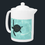 Baby Sea Turtle Teapot<br><div class="desc">White Porcelain teapot with an image, on both sides, of a baby sea turtle, an endangered creature and member of the Aquarium Conservation Program at Xcaret, Mexico. See matching candy jar, mug, pitcher, paper plate, shot glass and coasters. See the entire Under the Sea Teapot collection in the FOOD/BEV |...</div>