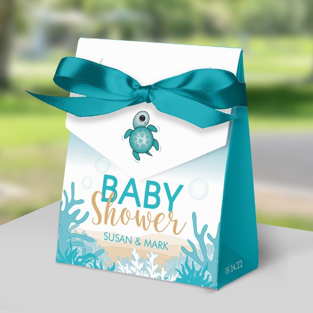 Baby Sea Turtle Theme Baby Shower Favor Box (Blue Ribbon is not included)