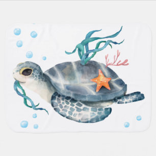 Baby sea turtle, watercolor baby blanket