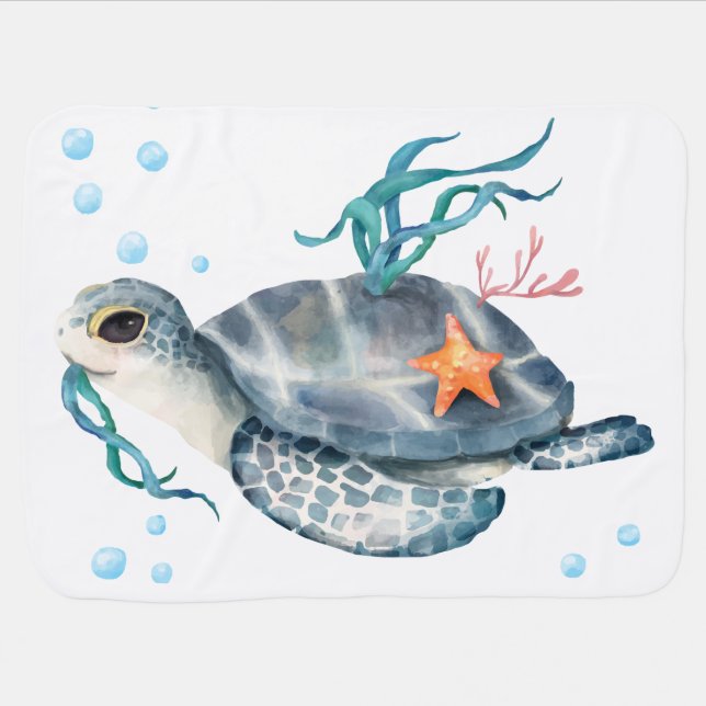 Baby sea turtle, watercolor blanket (Horizontal)