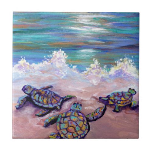 Baby Sea Turtles at the Beach Ceramic Tile
