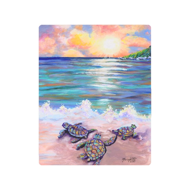 Baby Sea Turtles from Hawaii Tropical Metal Print (Front)