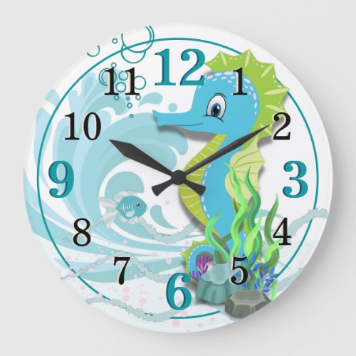 Baby Seahorse  Blue Kids Room Wall Clock