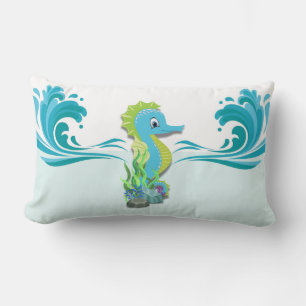 Baby Seahorse   Blue Lumbar Pillow