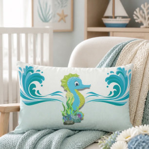 Baby Seahorse   Blue Lumbar Pillow