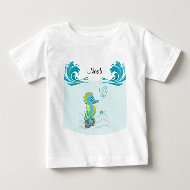 Baby Seahorse | Blue Personalized Baby T-Shirt (Front)