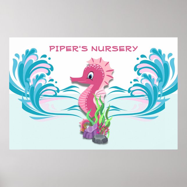 Baby Seahorse | Pink Personalized 36"x24" Nursery  Poster (Front)