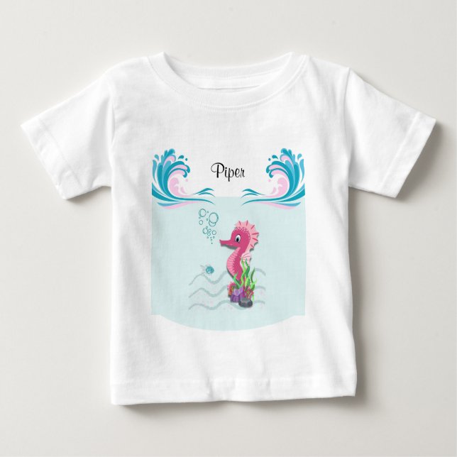 Baby Seahorse | Pink Personalized Baby T-Shirt (Front)