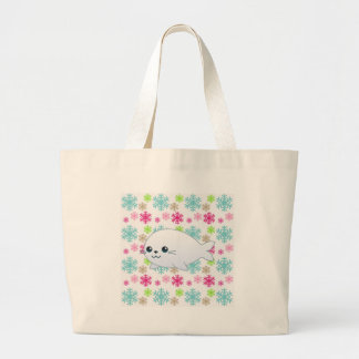 Baby Seal & Color Snowflakes Large Tote Bag