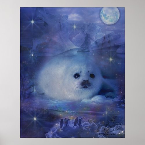 Baby Seal on Ice _ Beautiful Seascape Poster