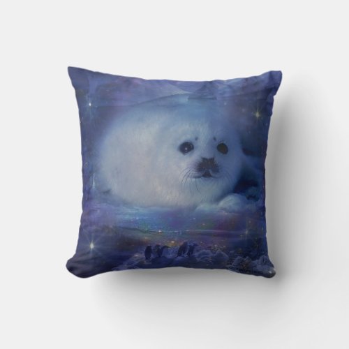 Baby Seal on Ice _ Beautiful Seascape Throw Pillow