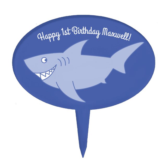 Baby Shark 1st Birthday Cake Pick Topper Decor (Front)