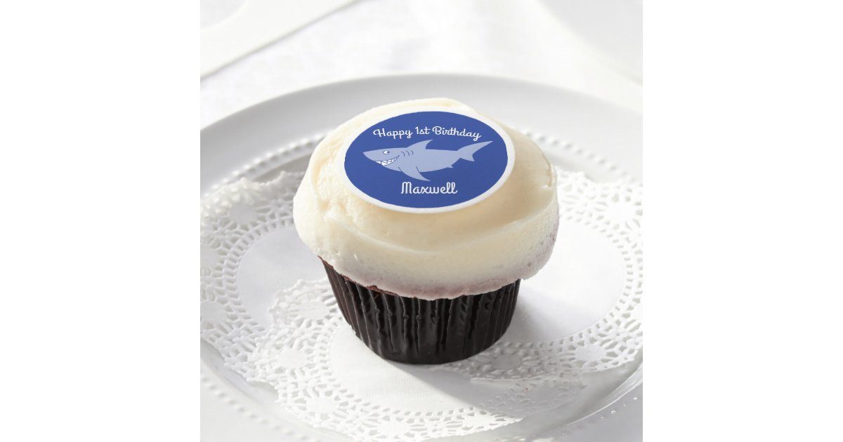 Baby Shark 1st Birthday Cupcake Frosting Decor Edible Frosting Rounds Zazzle Com