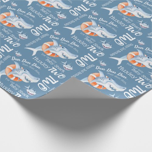 Baby shark 2nd birthday custom watercolor art wrapping paper