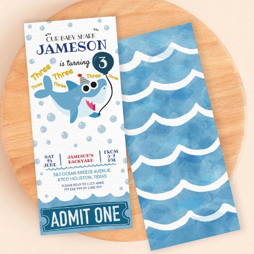 baby shark 3rd birthday ticket admit one invitatio invitation