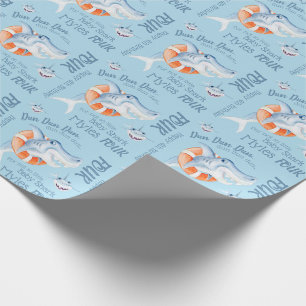 Baby shark 4th birthday custom watercolor art wrapping paper