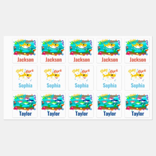 Baby Shark and Family Personalized Kids Labels