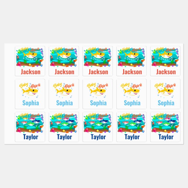 Baby Shark and Family Personalized Kids Labels (Sheet)