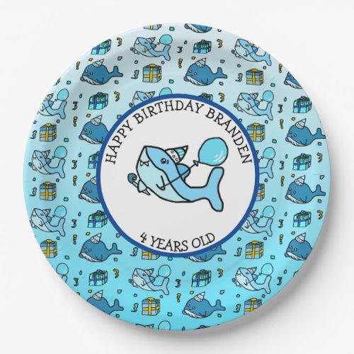 Baby Shark and Whales Personalized Boys Birthday Paper Plates