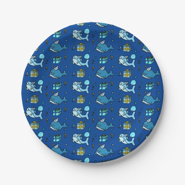 Baby Shark and Whales Personalized Boy's Birthday Paper Plates (Front)